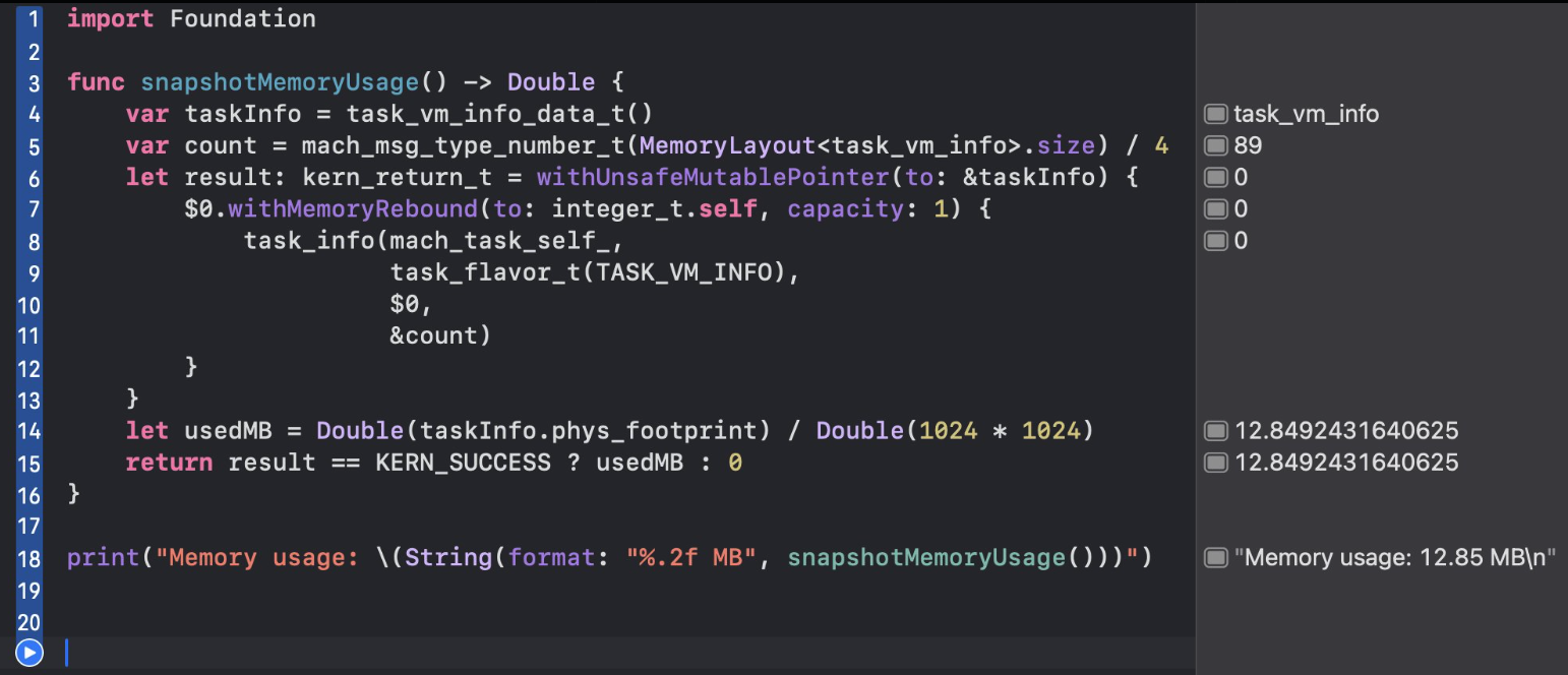 Memory usage logging screenshot
